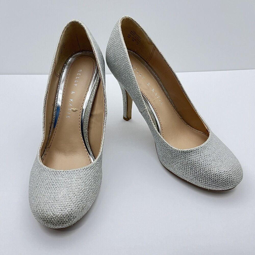 Kelly & Katie Silver Glitter Metallic “Coderno” Pumps Heels Women's Size 7.5